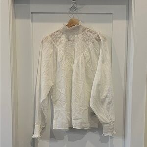 MKT Studio Romantic Lace Blouse in White - Size M